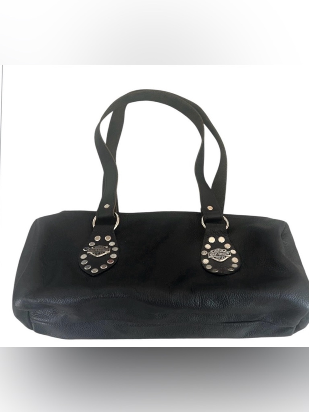 Vintage Harley Davidson pebbled leather black purse with a studded logo